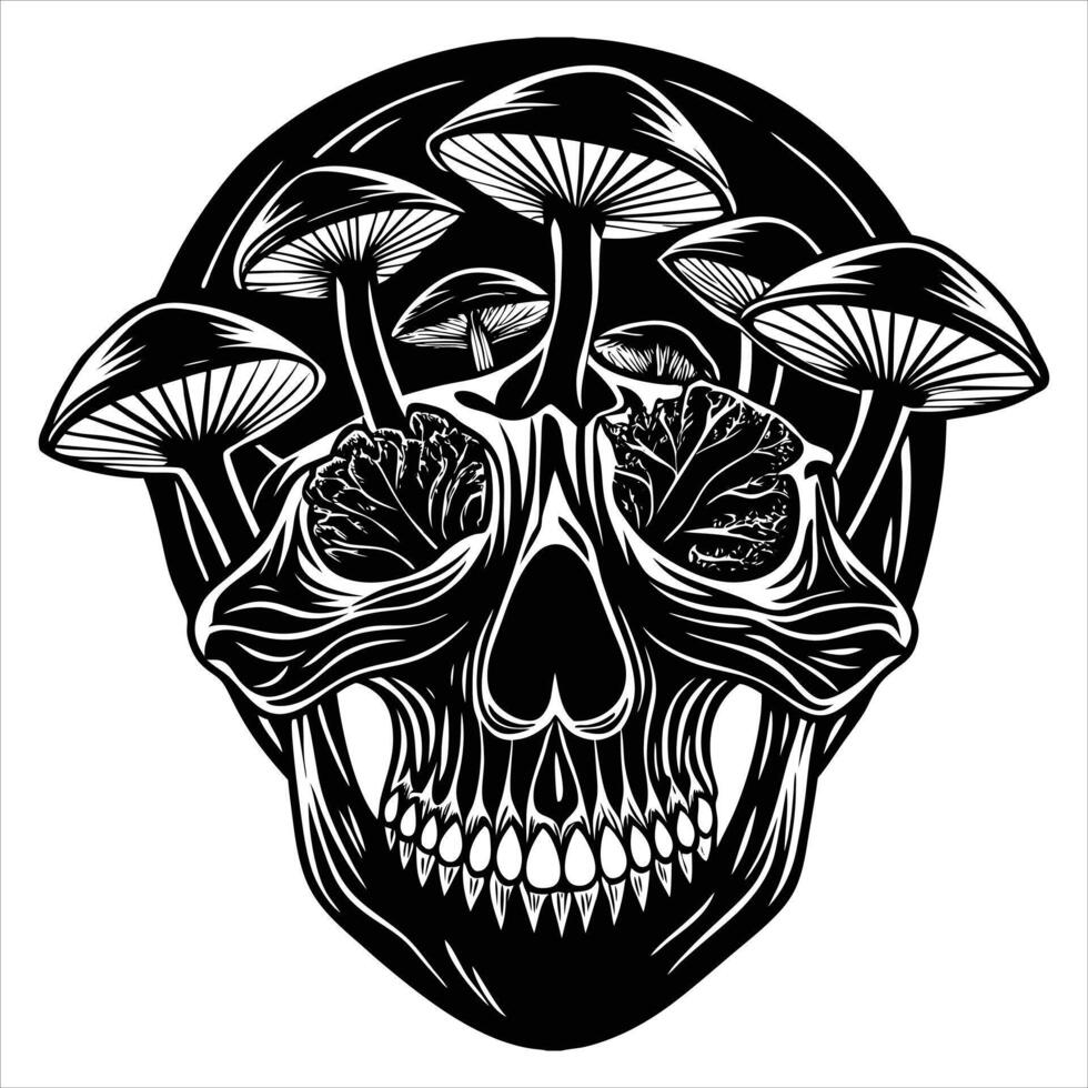 Human Skull with Mushroom vector