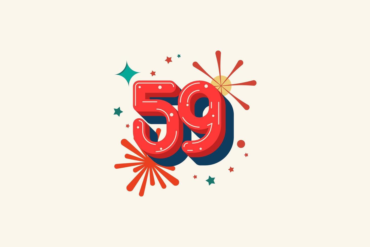 Logo Number Colorful 59th, 59th Happy Birthday or Anniversary with fireworks concept. Happiness and funny design concept. vector