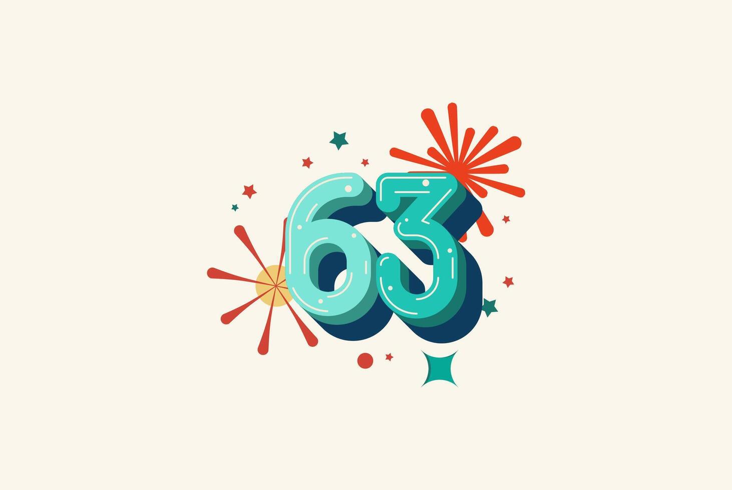 Logo Number Colorful 63th, 63th Happy Birthday or Anniversary with fireworks concept. Happiness and funny design concept. vector