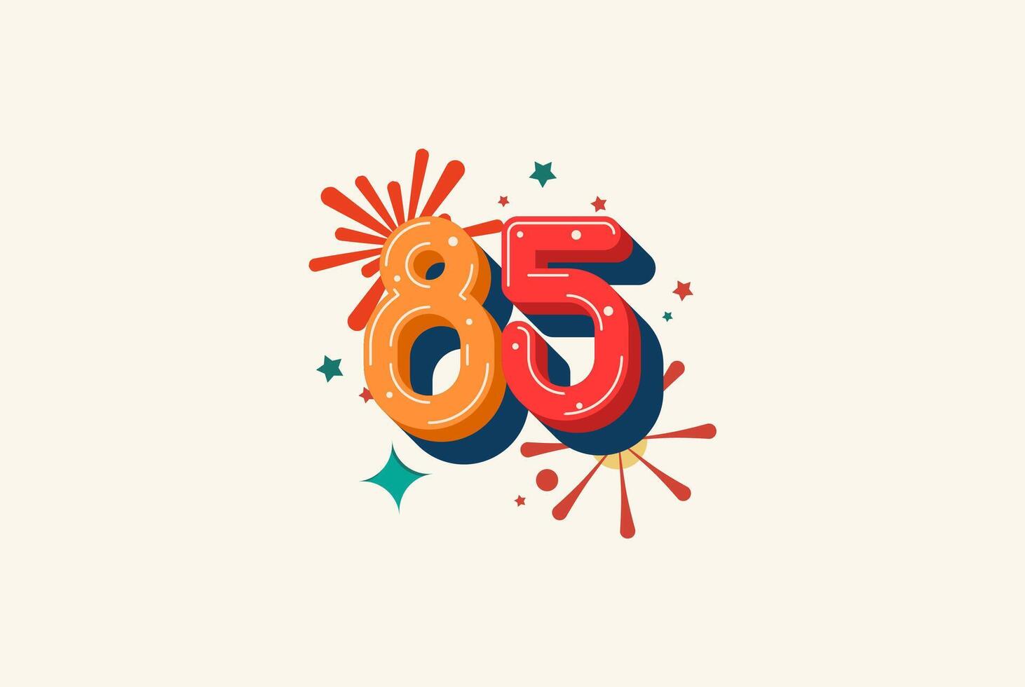 Logo Number Colorful 85th, 85th Happy Birthday or Anniversary with fireworks concept. Happiness and funny design concept. vector