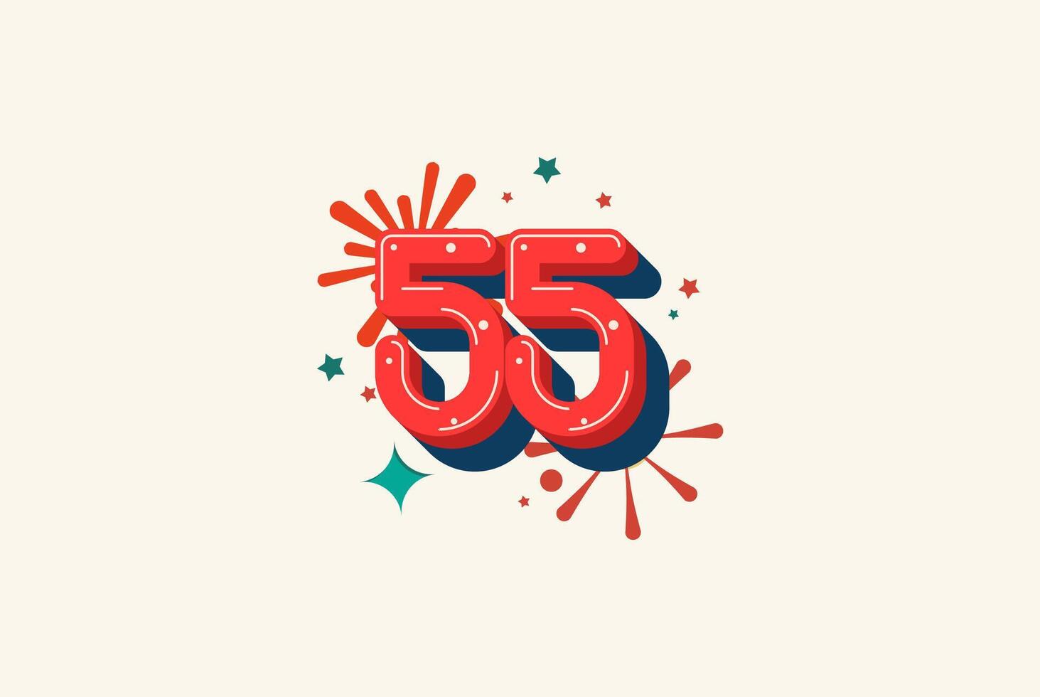 Logo Number Colorful 55th, 55th Happy Birthday or Anniversary with fireworks concept. Happiness and funny design concept. vector