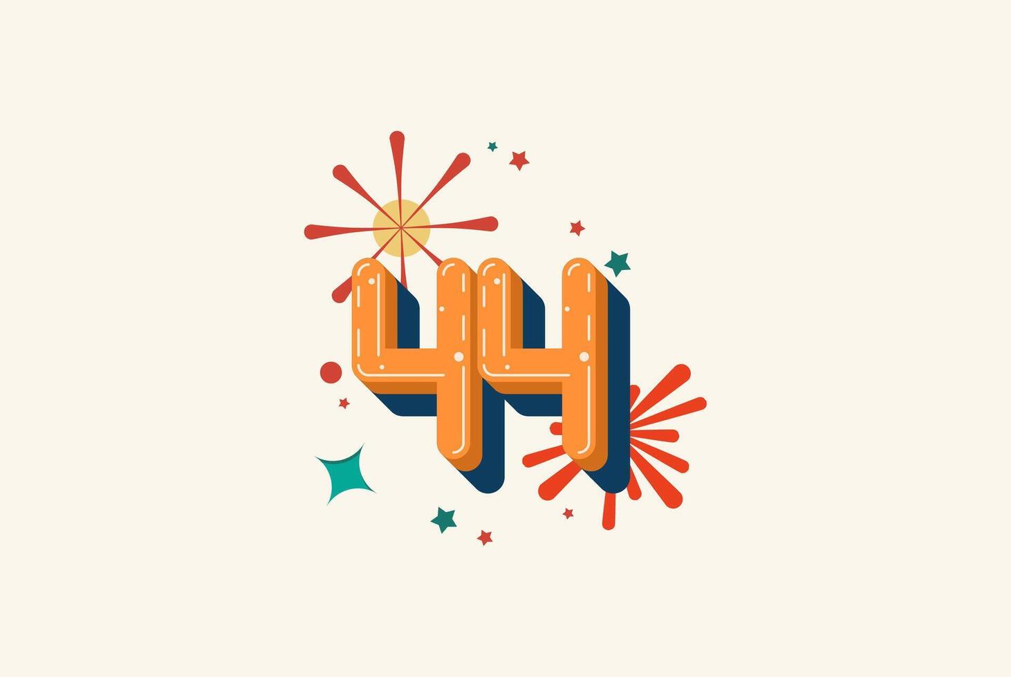 Logo Number Colorful 44th, 44th Happy Birthday or Anniversary with fireworks concept. Happiness and funny design concept. vector