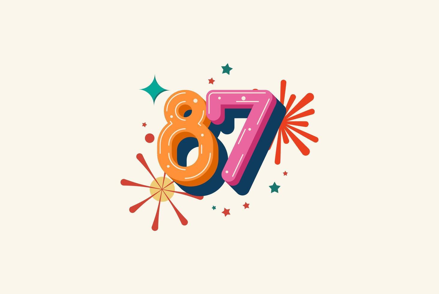 Logo Number Colorful 87th, 87th Happy Birthday or Anniversary with fireworks concept. Happiness and funny design concept. vector