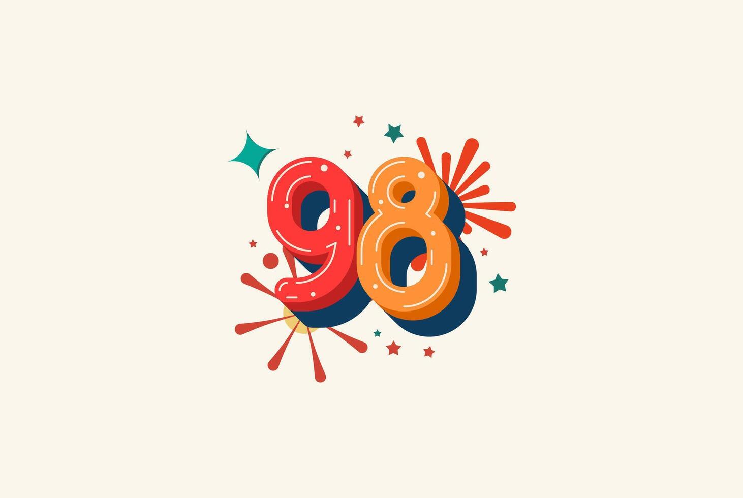 Logo Number Colorful 98th, 98th Happy Birthday or Anniversary with fireworks concept. Happiness and funny design concept. vector