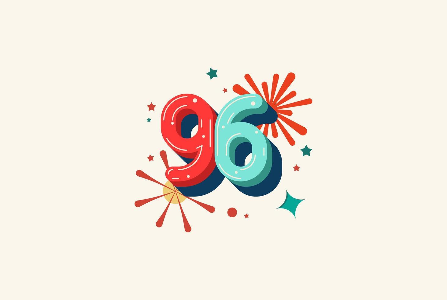 Logo Number Colorful 96th, 96th Happy Birthday or Anniversary with fireworks concept. Happiness and funny design concept. vector