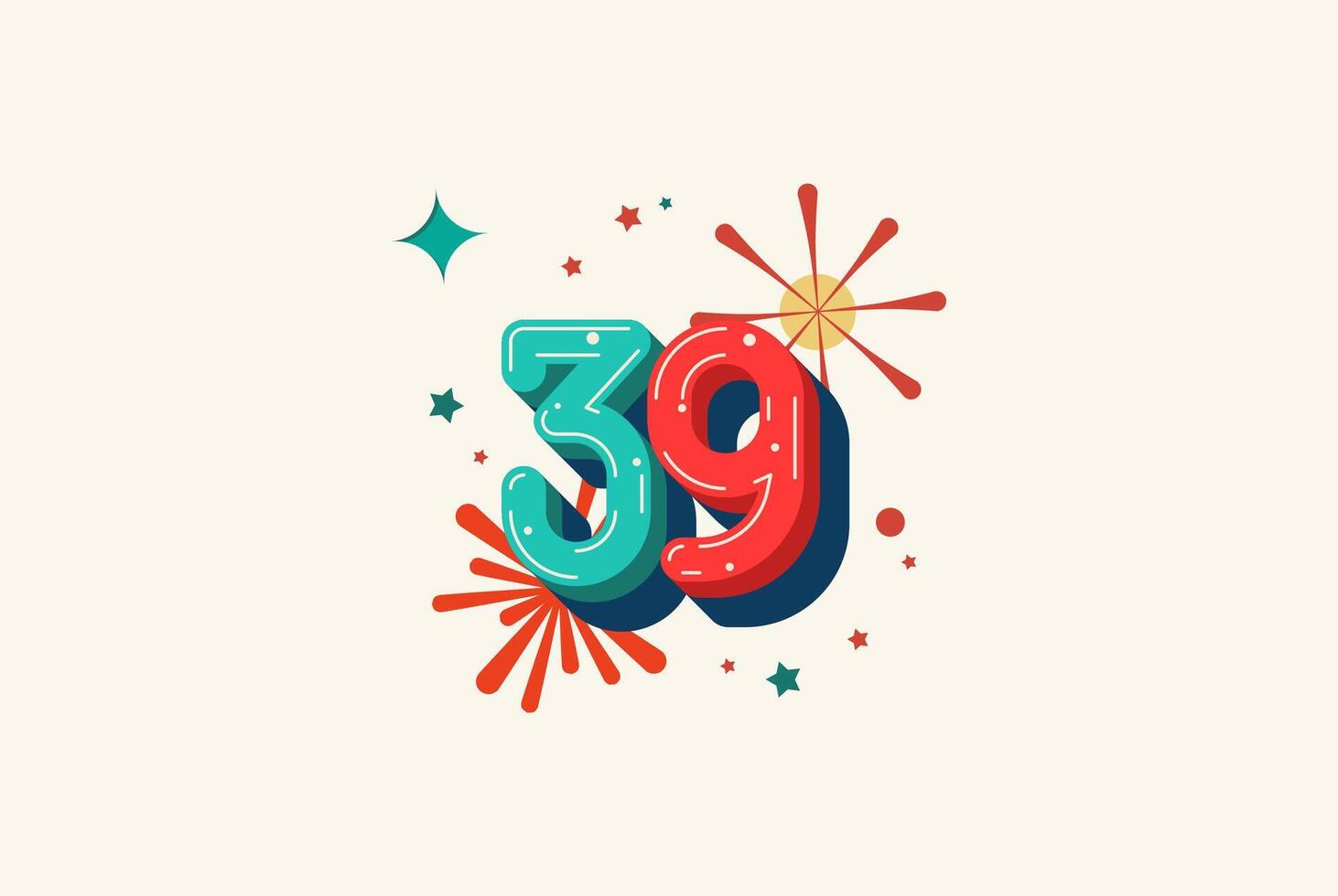 Logo Number Colorful 39th, 39th Happy Birthday or Anniversary with fireworks concept. Happiness and funny design concept. vector