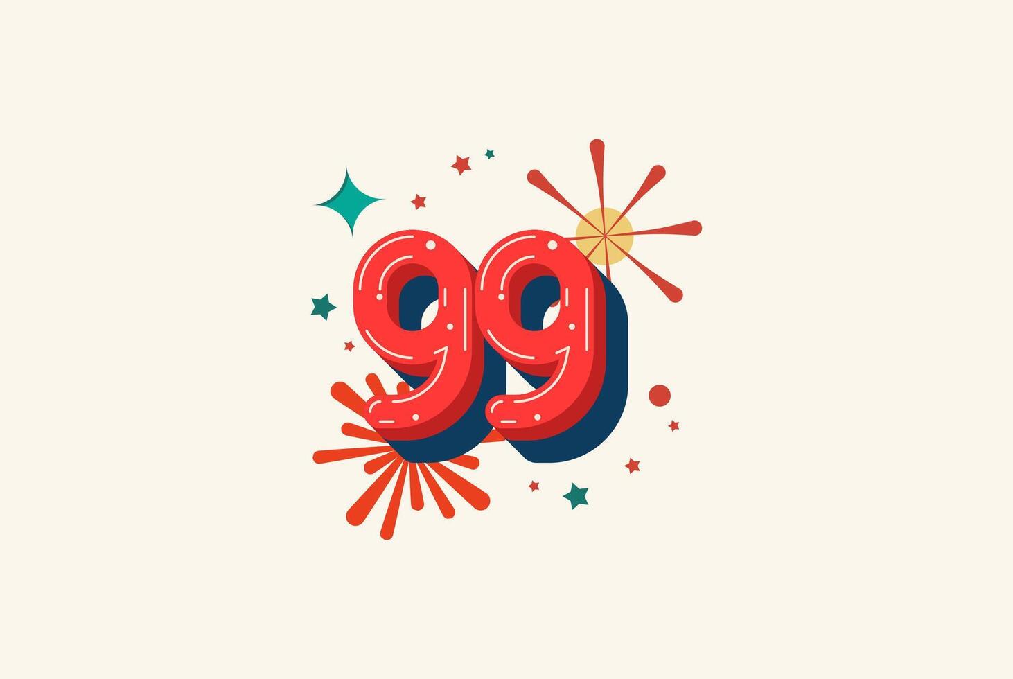 Logo Number Colorful 99th, 99th Happy Birthday or Anniversary with fireworks concept. Happiness and funny design concept. vector