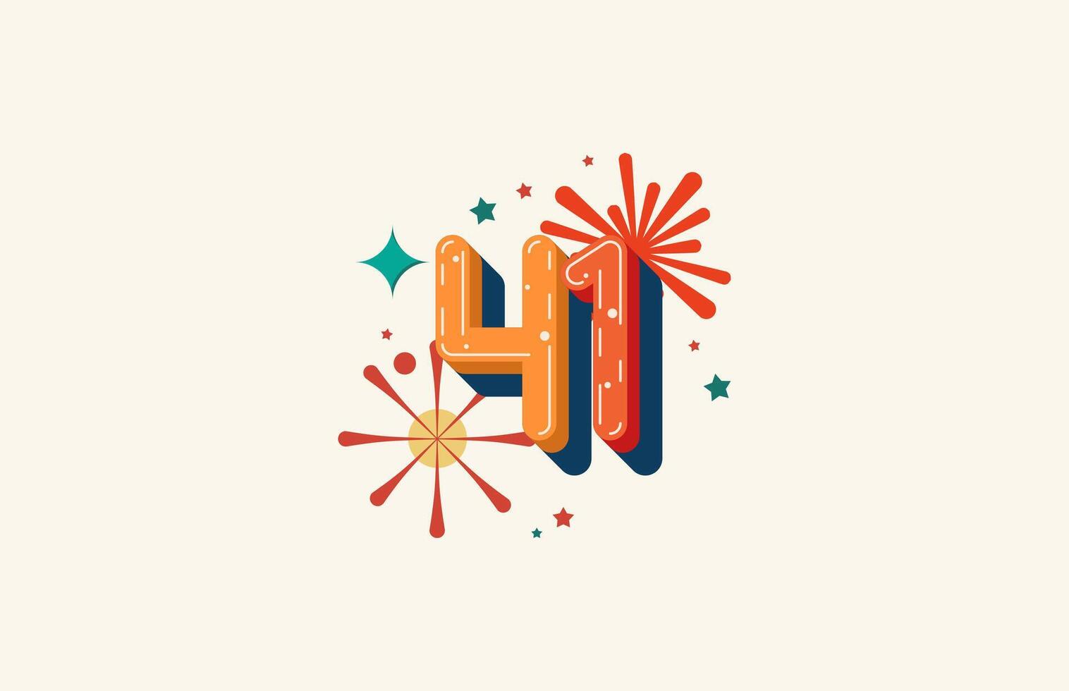 Logo Number Colorful 41th, 41th Happy Birthday or Anniversary with fireworks concept. Happiness and funny design concept. vector