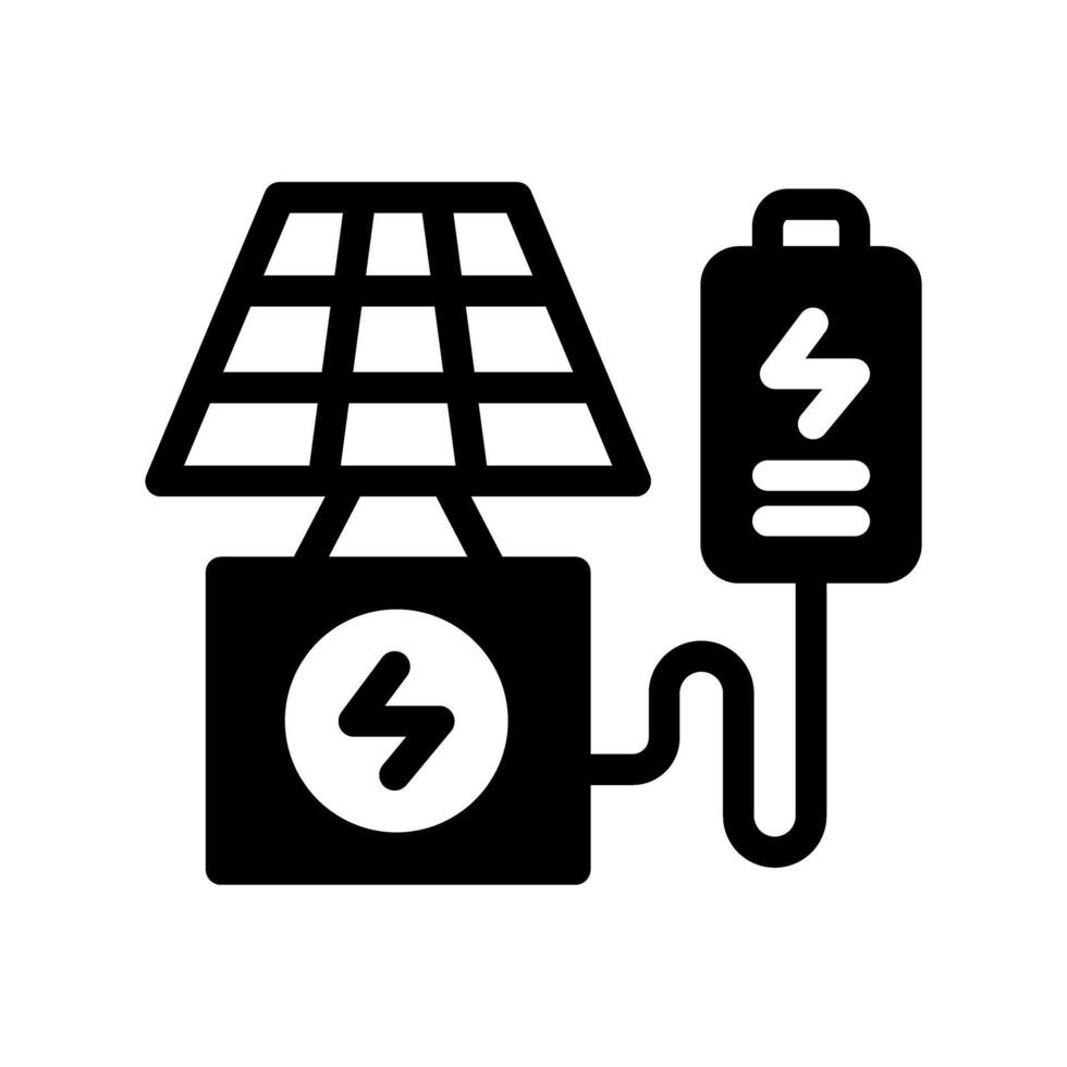 Icon Semi Solid Solar panel charging battery. Renewable energy, ecology and energy alternative. Solid Black icon concept vector