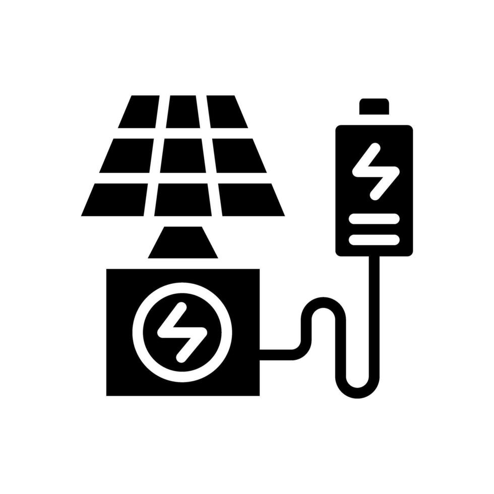 Icon Glyph Solar panel charging battery. Renewable energy, ecology and energy alternative. Solid Black icon concept vector