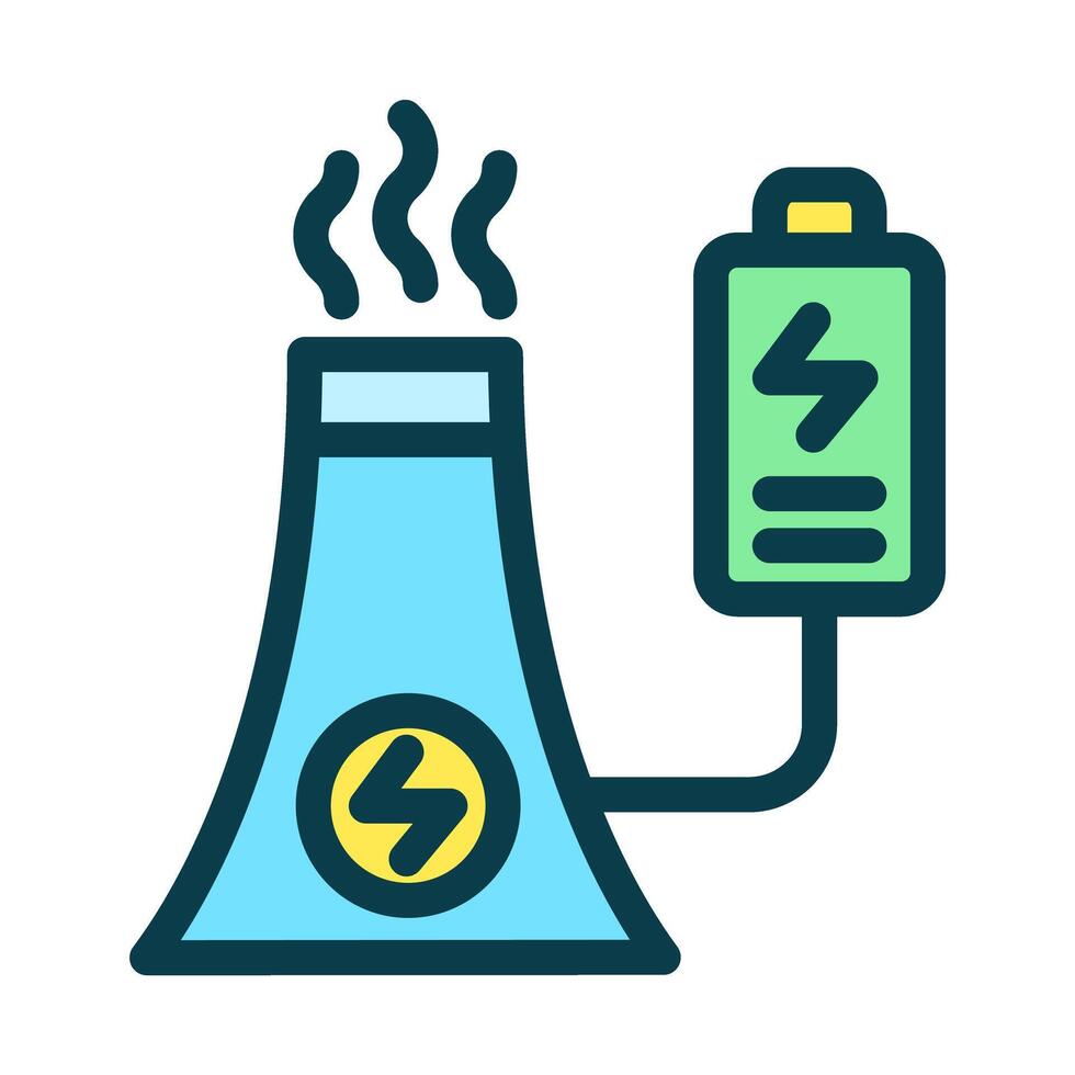 Icon Line Colored power plant factory charging battery. Renewable energy, ecology and energy alternative. Outline fill icon concept vector