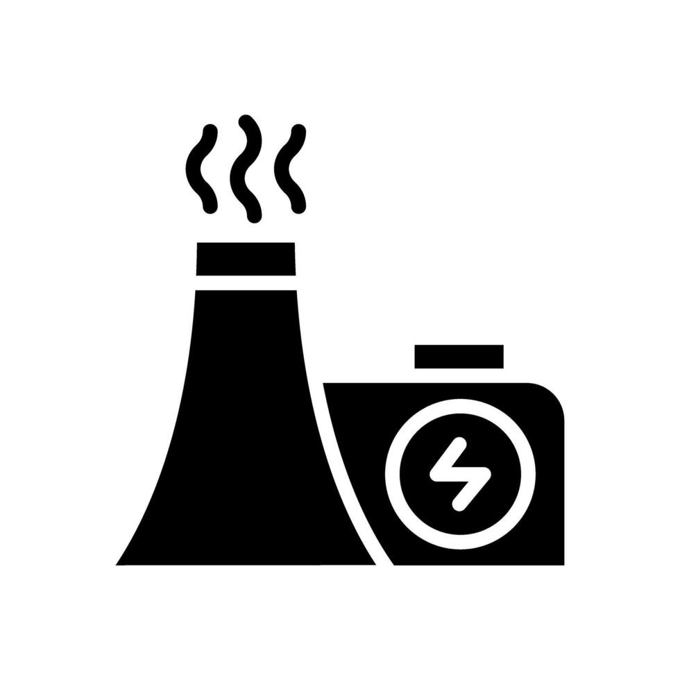 Icon Glyph power plant factory, chimney pollution. Renewable energy, ecology and energy alternative. Solid Black icon concept vector