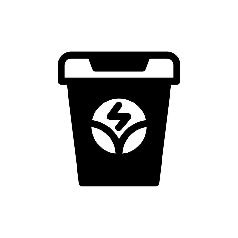 Icon Semi Solid bio energy recycle trash bin. Renewable energy, ecology and energy alternative. Solid Black icon concept vector