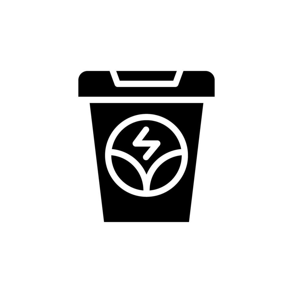 Icon Glyph bio energy recycle trash bin. Renewable energy, ecology and energy alternative. Solid Black icon concept vector