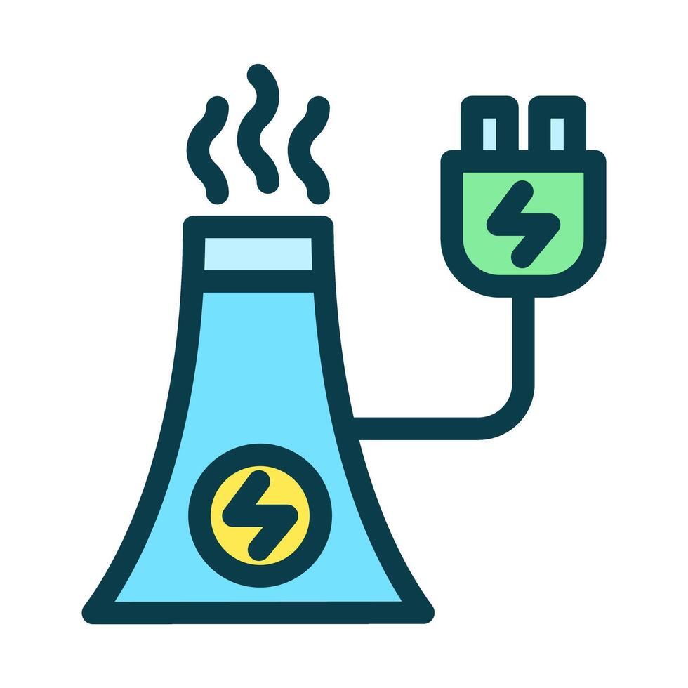 Icon Line Colored power plant and plug charging. Renewable energy, ecology and energy alternative. Outline fill icon concept vector