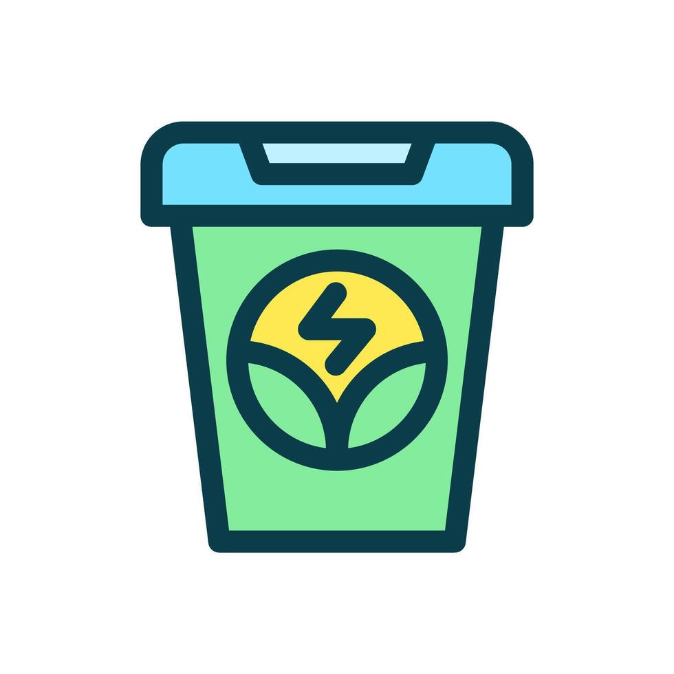 Icon Line Colored bio energy recycle trash bin. Renewable energy, ecology and energy alternative. Outline fill icon concept vector