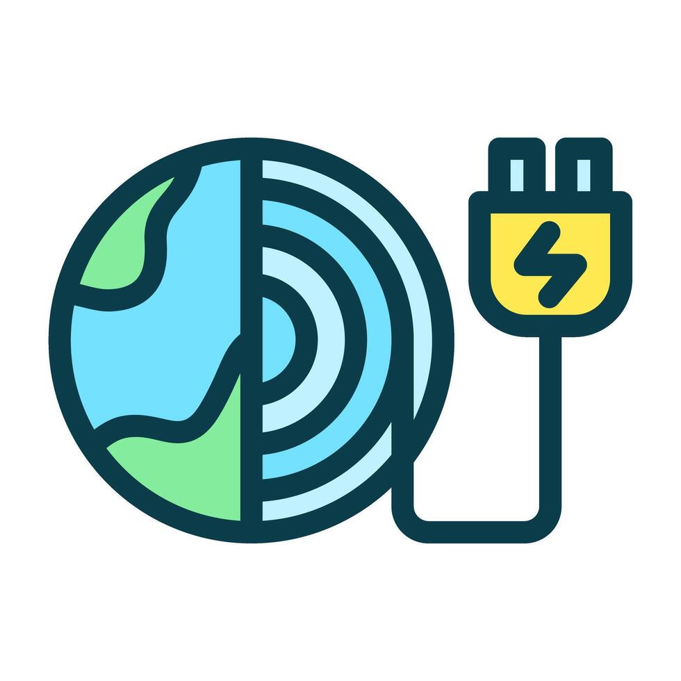 Icon Line Colored geothermal earth power energy. Renewable energy, ecology and energy alternative. Outline fill icon concept vector