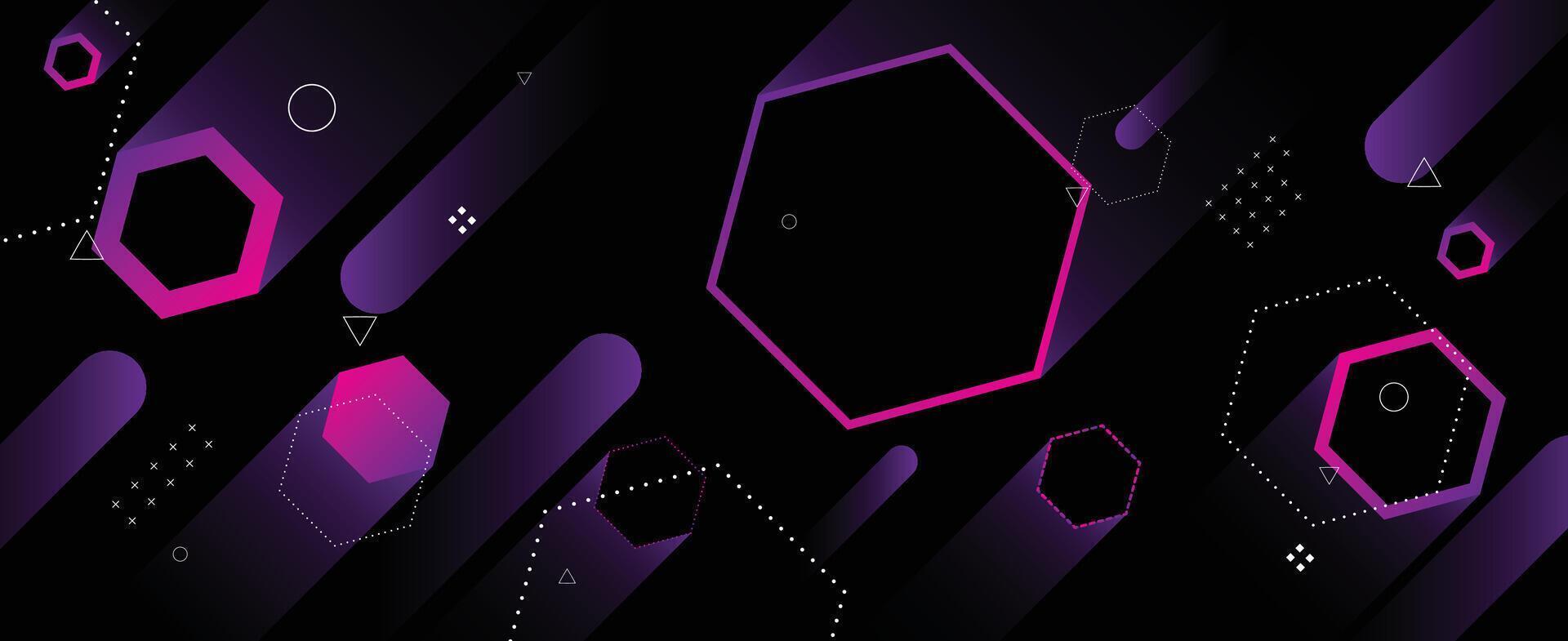 a black background with purple and pink geometric hexagons vector