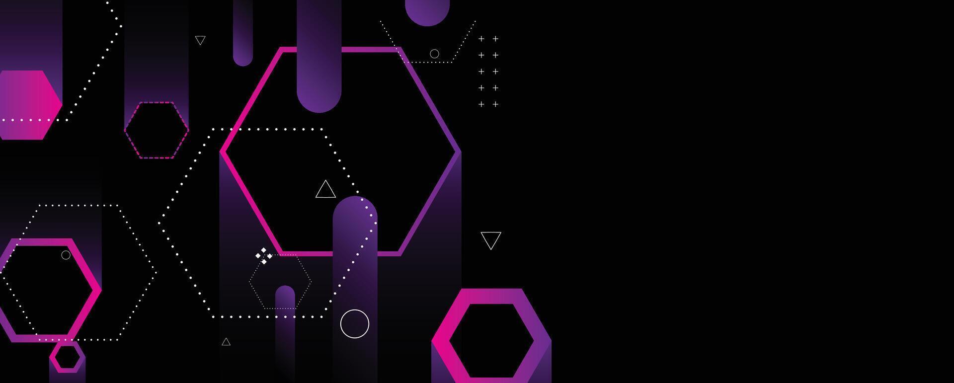 a black background with purple and pink geometric shapes vector