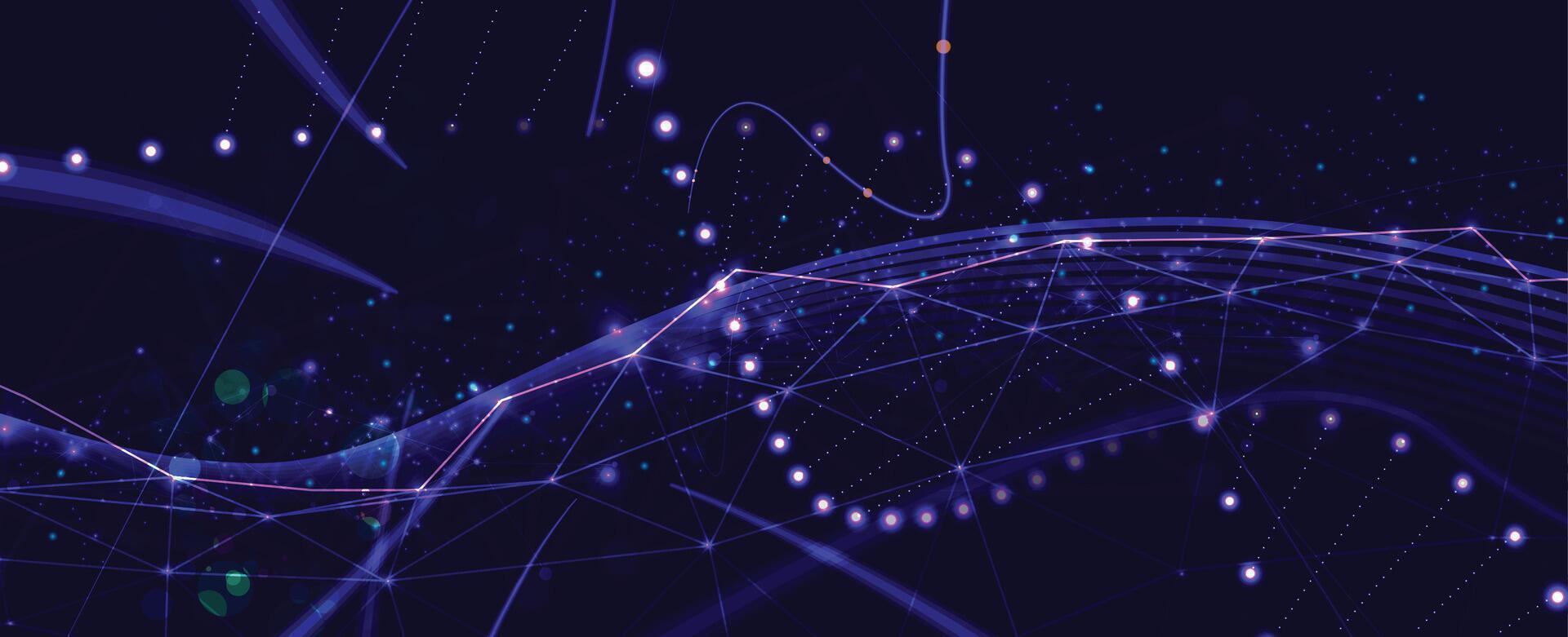 a network of lines and dots on a dark background vector