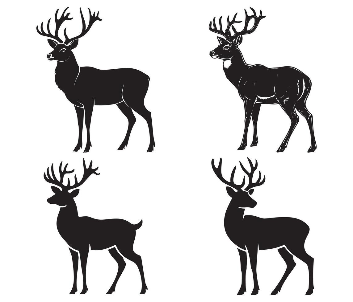 four black silhouettes of deer on a white background vector
