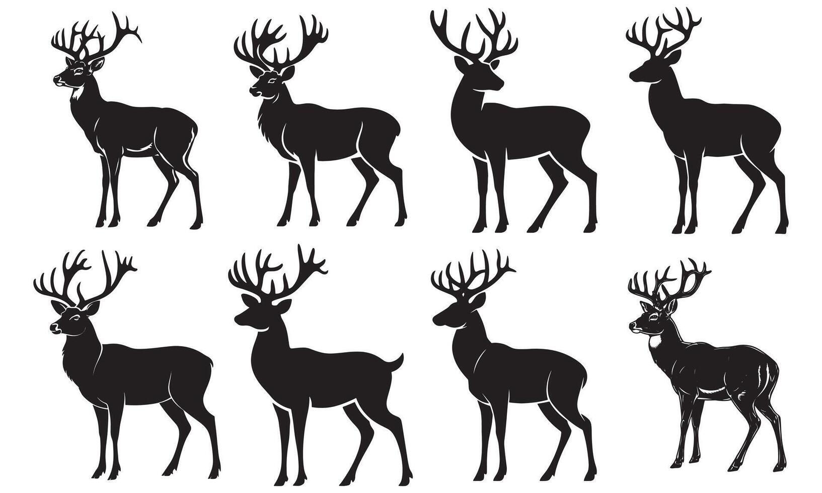 Set black silhouettes of deer on a white background vector