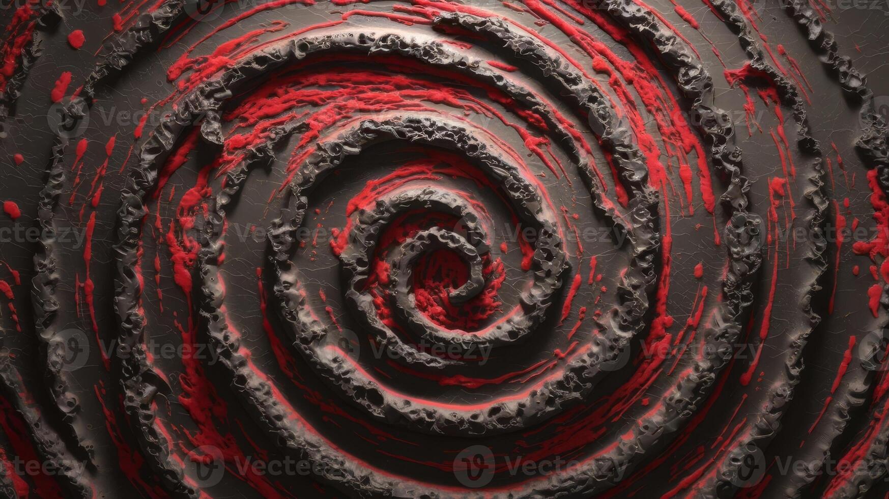 A black and red spiral with red paint photo