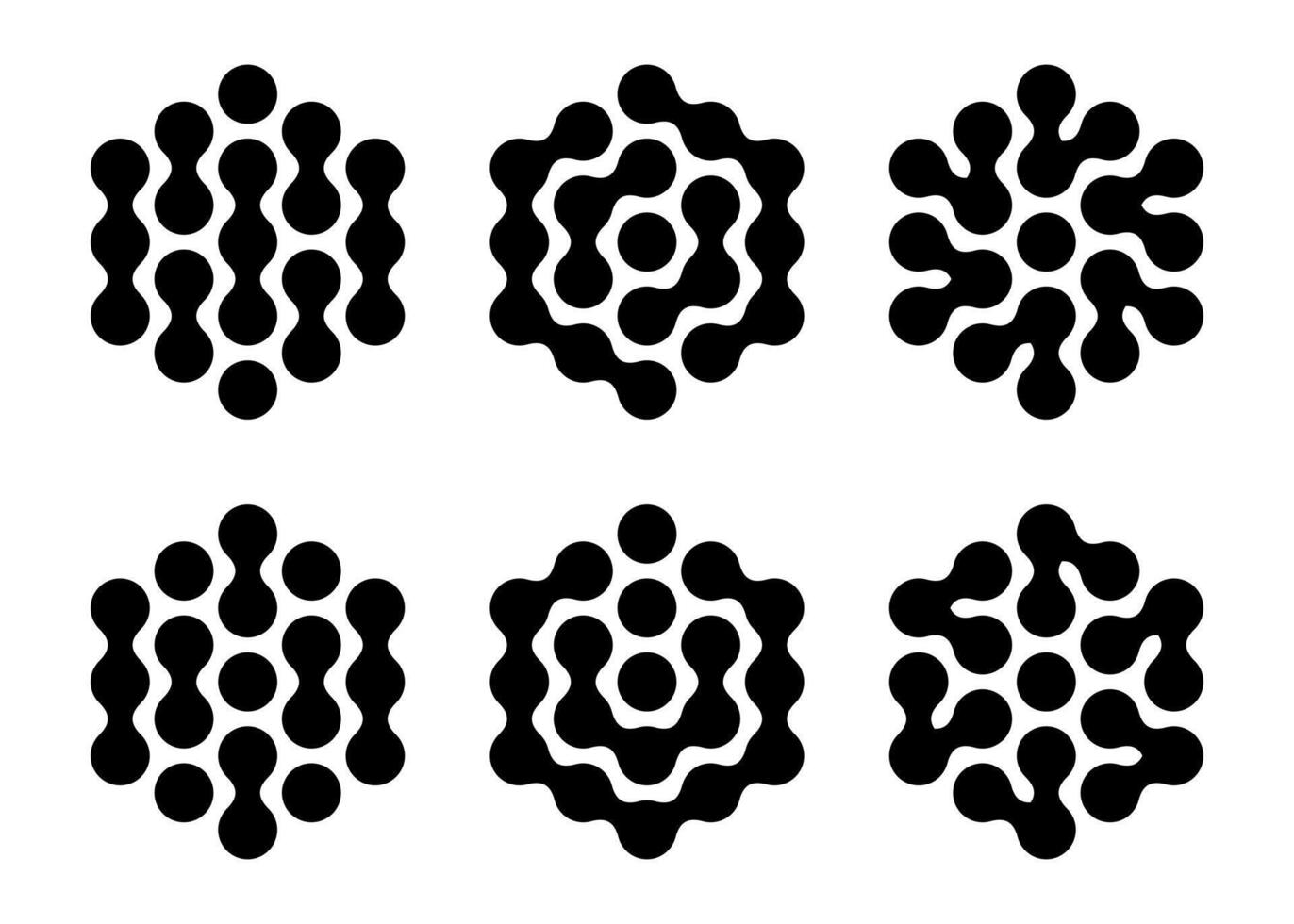 Metaball brain nerve cells dot icons. Neurotransmitter chain, medicine laboratory concept. Nano digital snowflake network connection. Spotted blobs for mental health vector