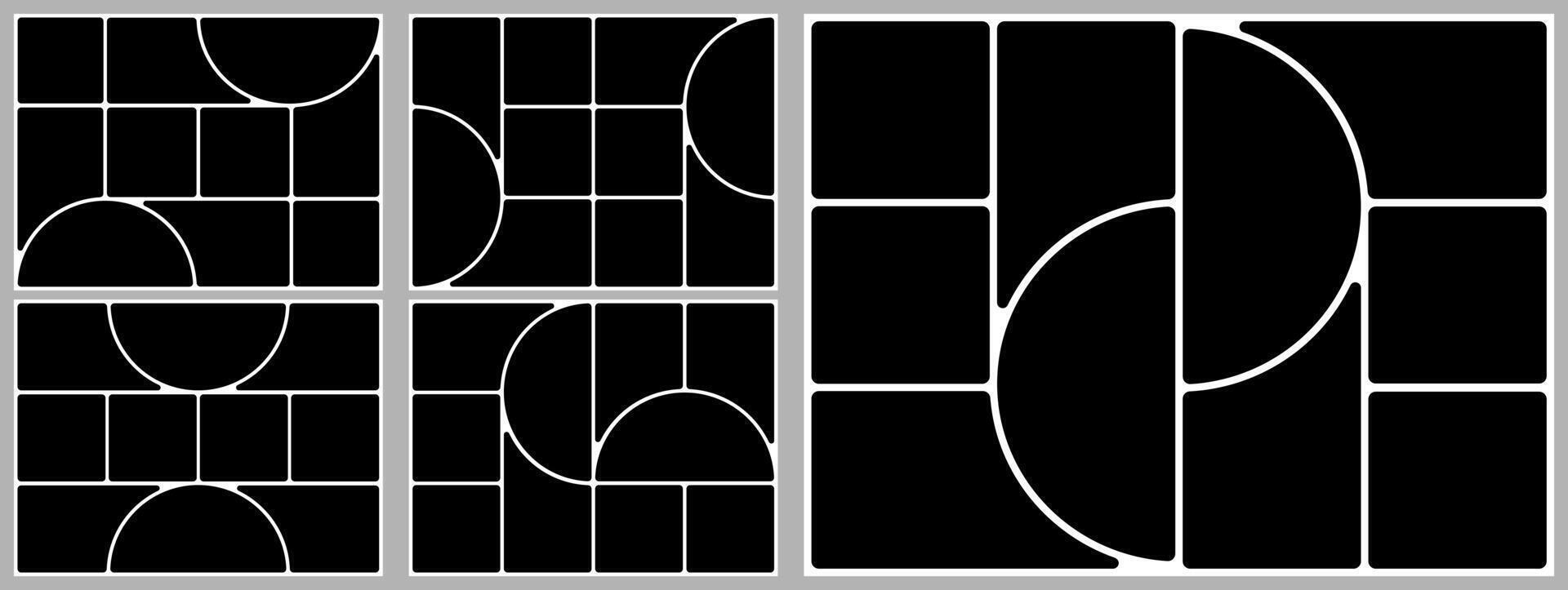 Grid template layout. Geometric shapes photo collage design. 4x3 bento moodboard background. Abstract poster montage board, Square circle box image gallery album. Rectangle banner slide page vector
