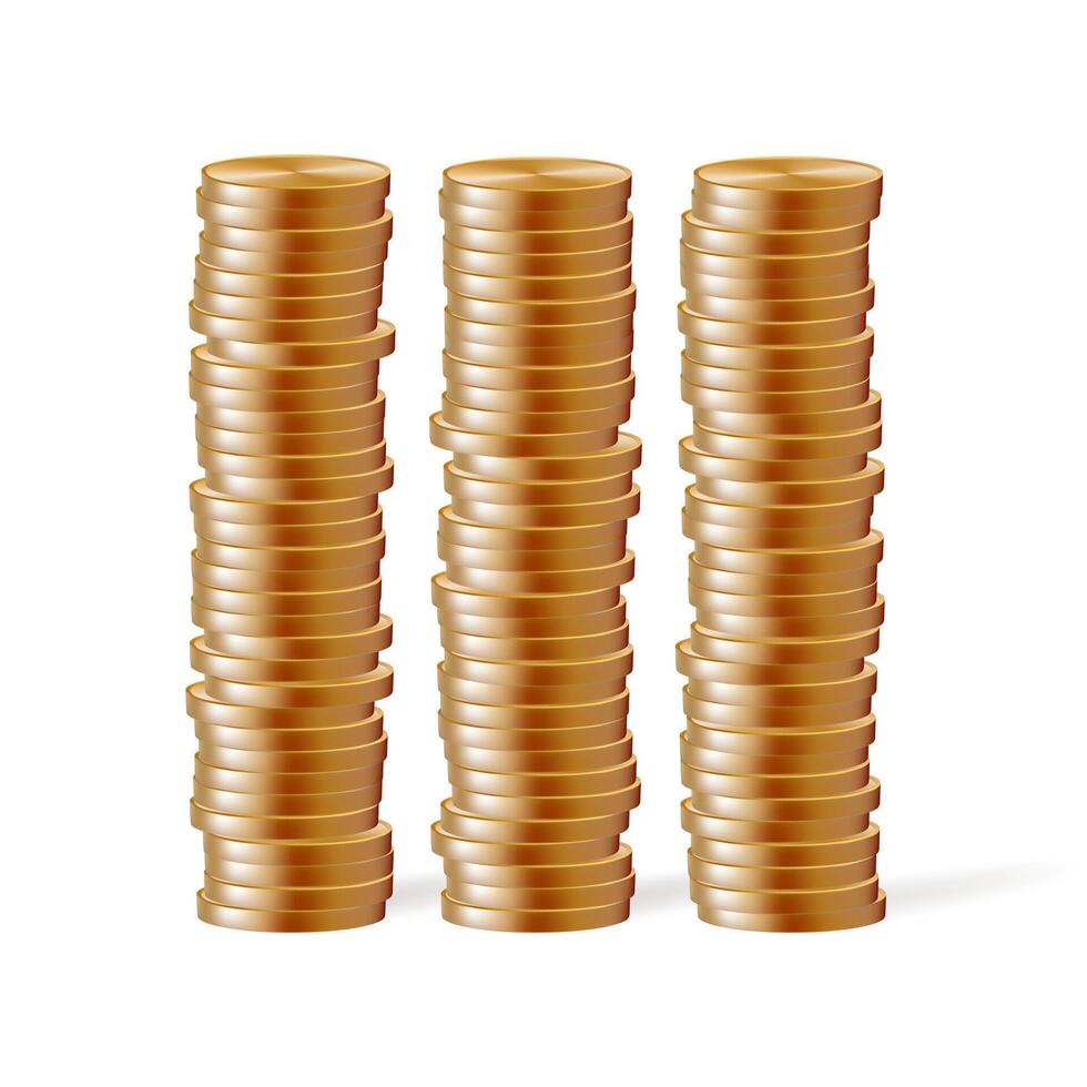 Coin stack, gold medal 3d drop. Money fall emoji, casino pile mountain of euro cents. Old golden cent rate icon. render of lucky loan cash. US dollar penny gui reward. Floating game stock grow vector