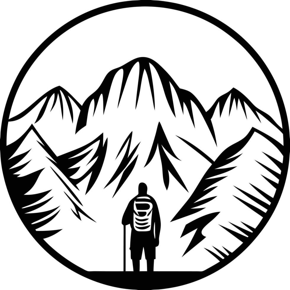 Mountain peak hiker silhouette design with backpack. vector