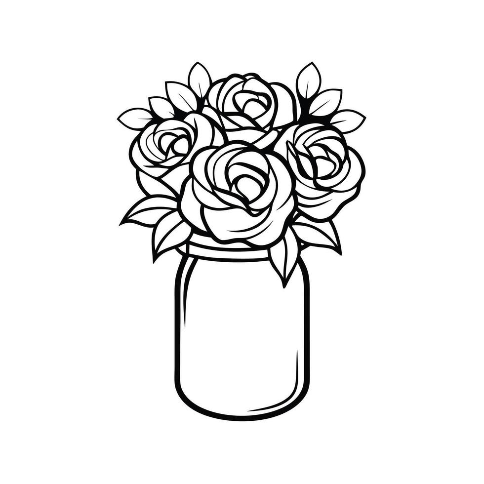 Elegant bouquet in mason jar vase floral illustration. vector