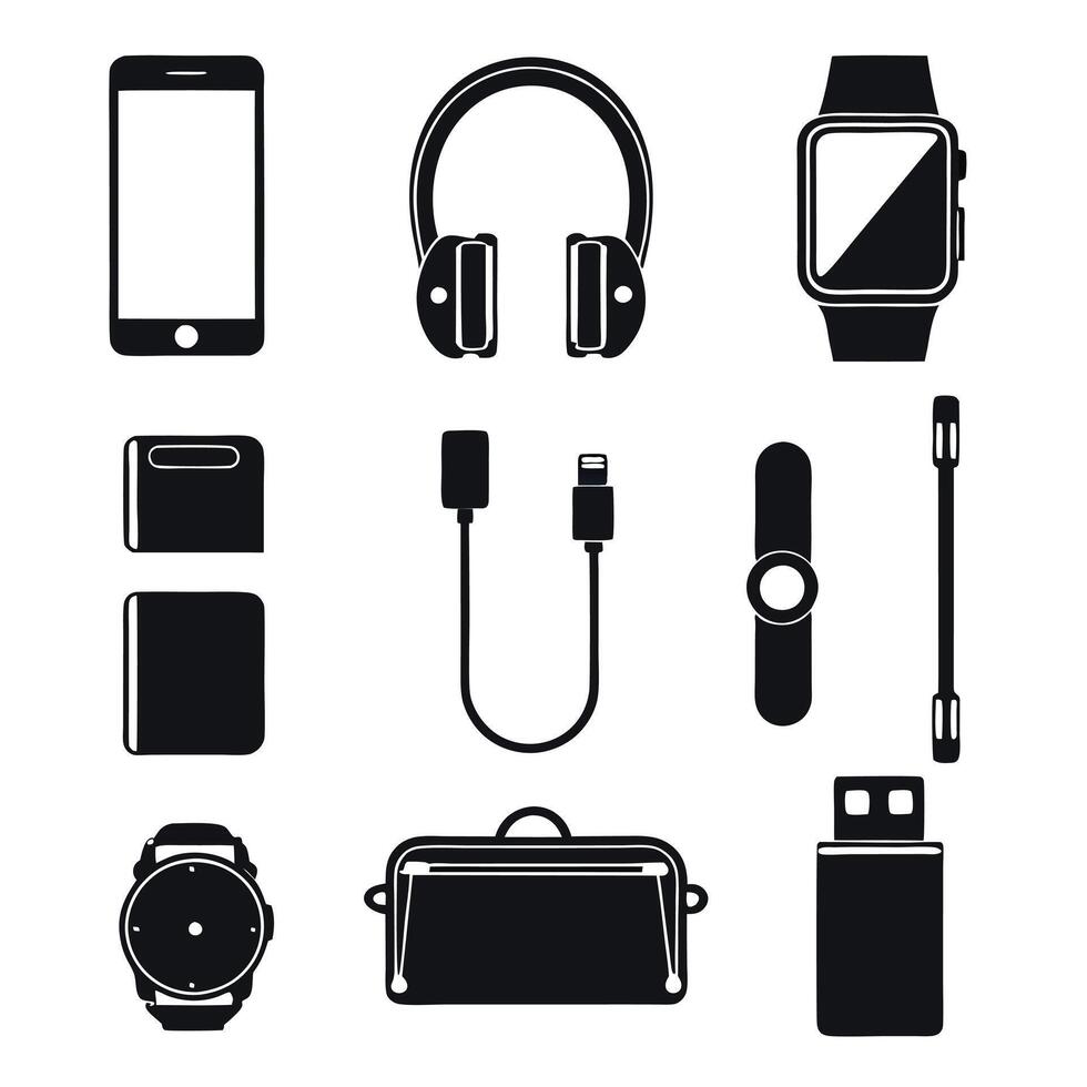 Set of smart gadgets isolated design for tech enthusiasts. vector