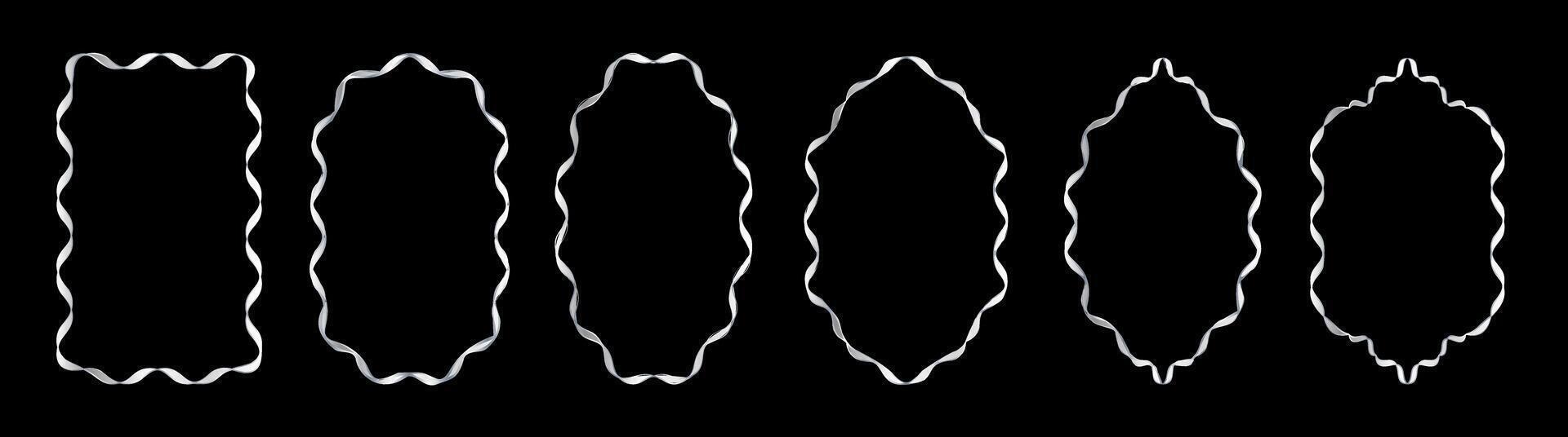 Set of exquisite silver frames with wavy lines and patterns.a set of lines drawn on a black background vector
