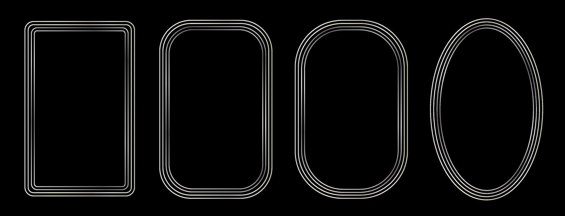 Set of exquisite silver frames with wavy lines and patterns.a black background with a white line in the middle vector