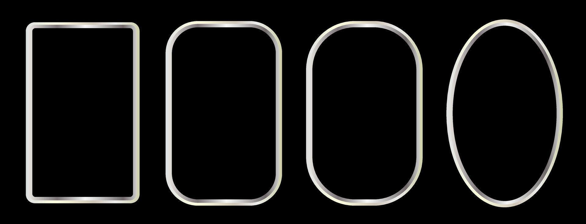 Set of exquisite silver frames with wavy lines and patterns.a set of four oval shaped metal frames on a black background vector