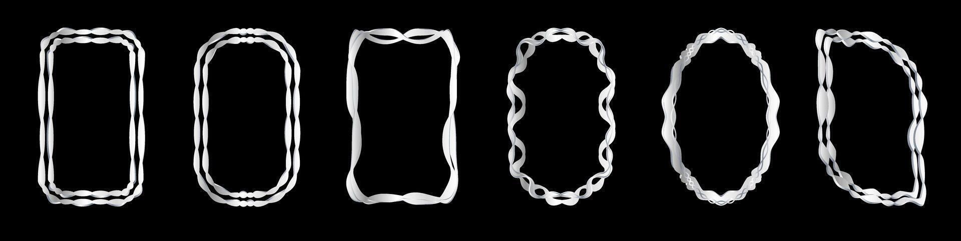 Set of exquisite silver frames with wavy lines and patterns.a set of black and white frames with different shapes vector