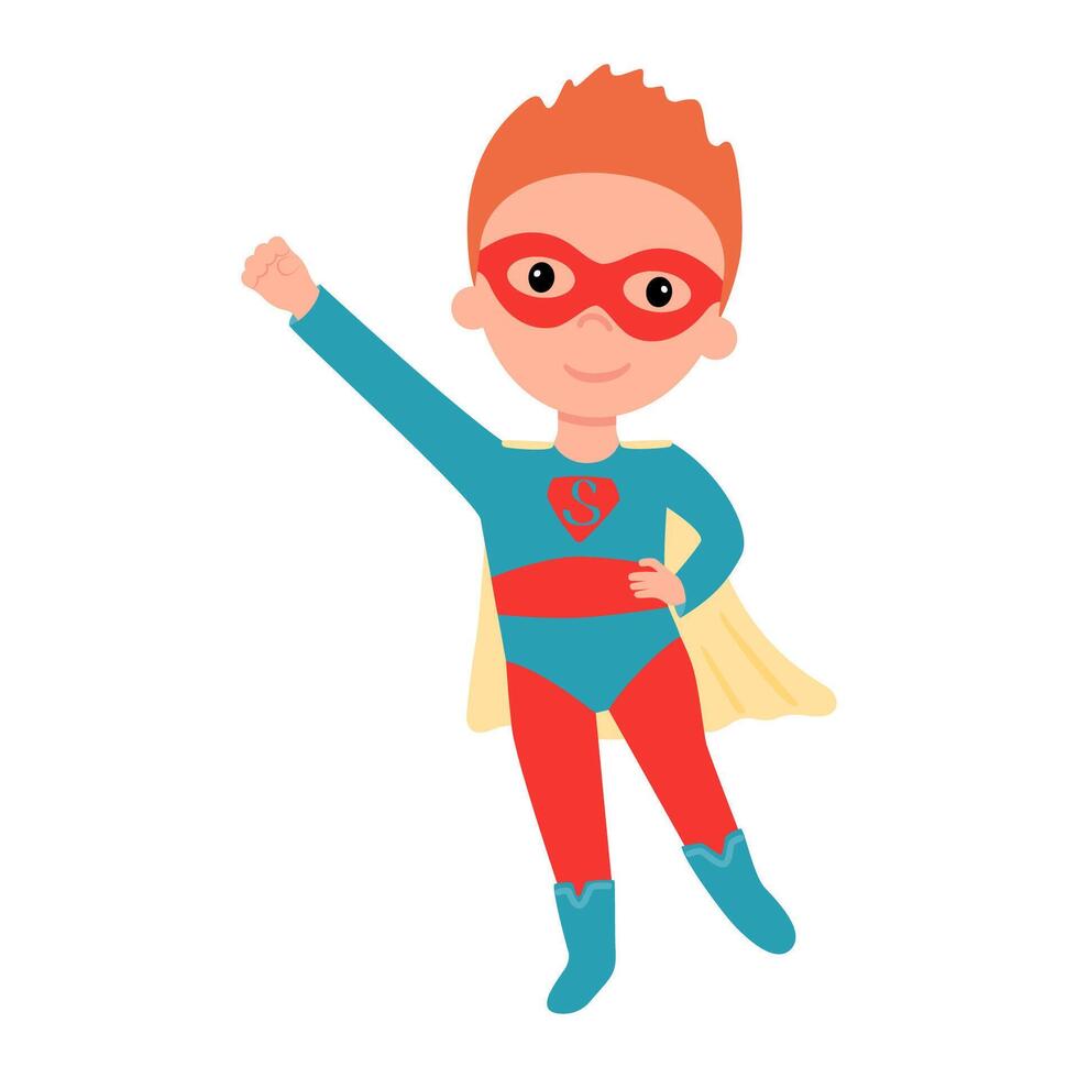 Boy dressed in a superhero costume. vector