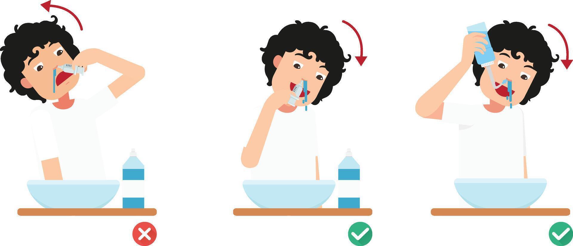 Man Right and Wrong ways of clean your nose illustration vector
