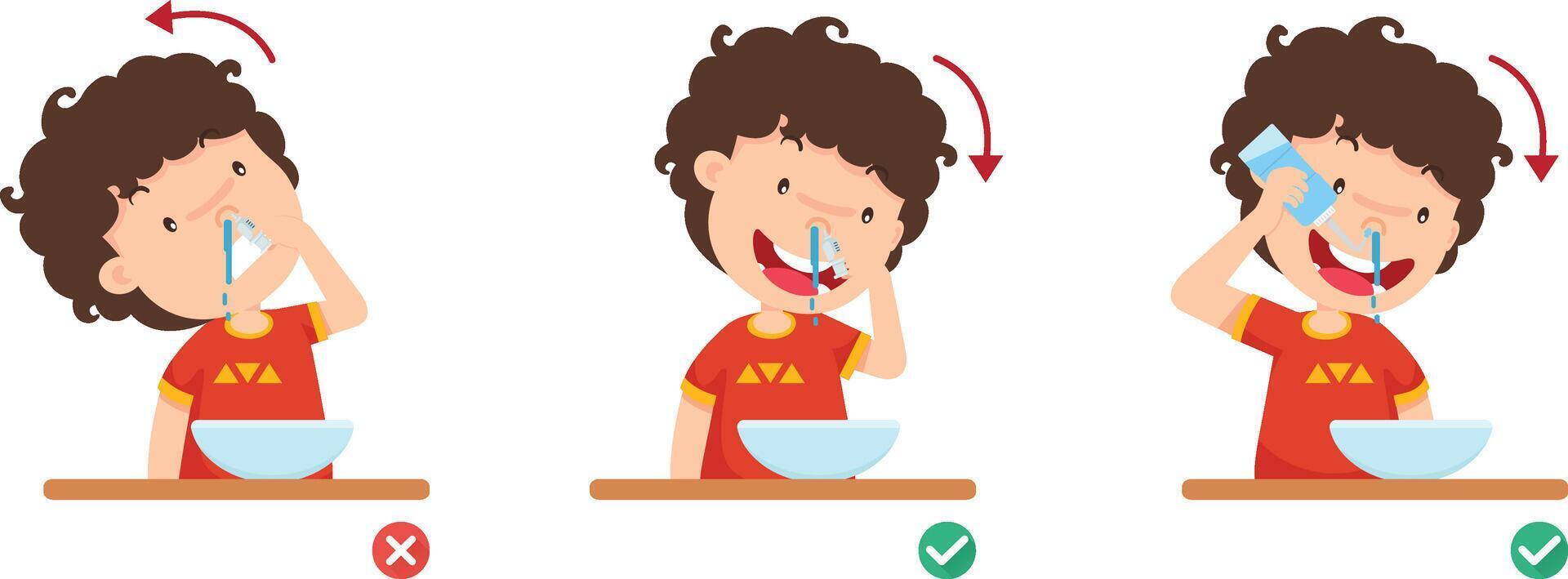 Kid boy Right and Wrong ways of clean your nose illustration vector