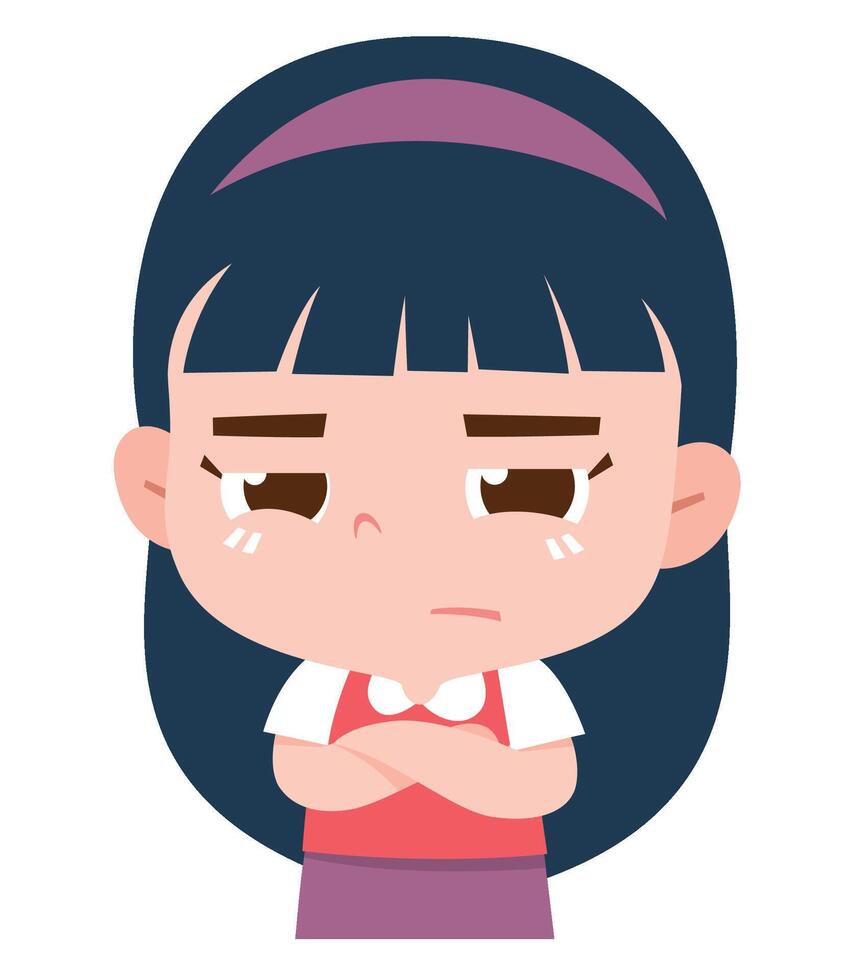 Pouting Girl with Arms Crossed. Boring expression. vector