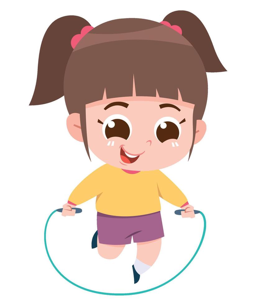 Girl Jumping Rope. Skipping activity. vector