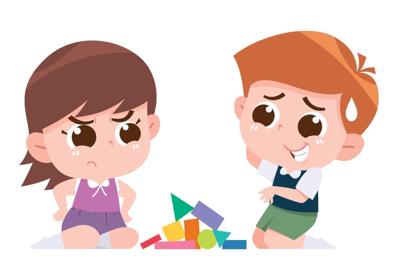 Cute Cartoon Kids Having a Disagreement While Playing. vector