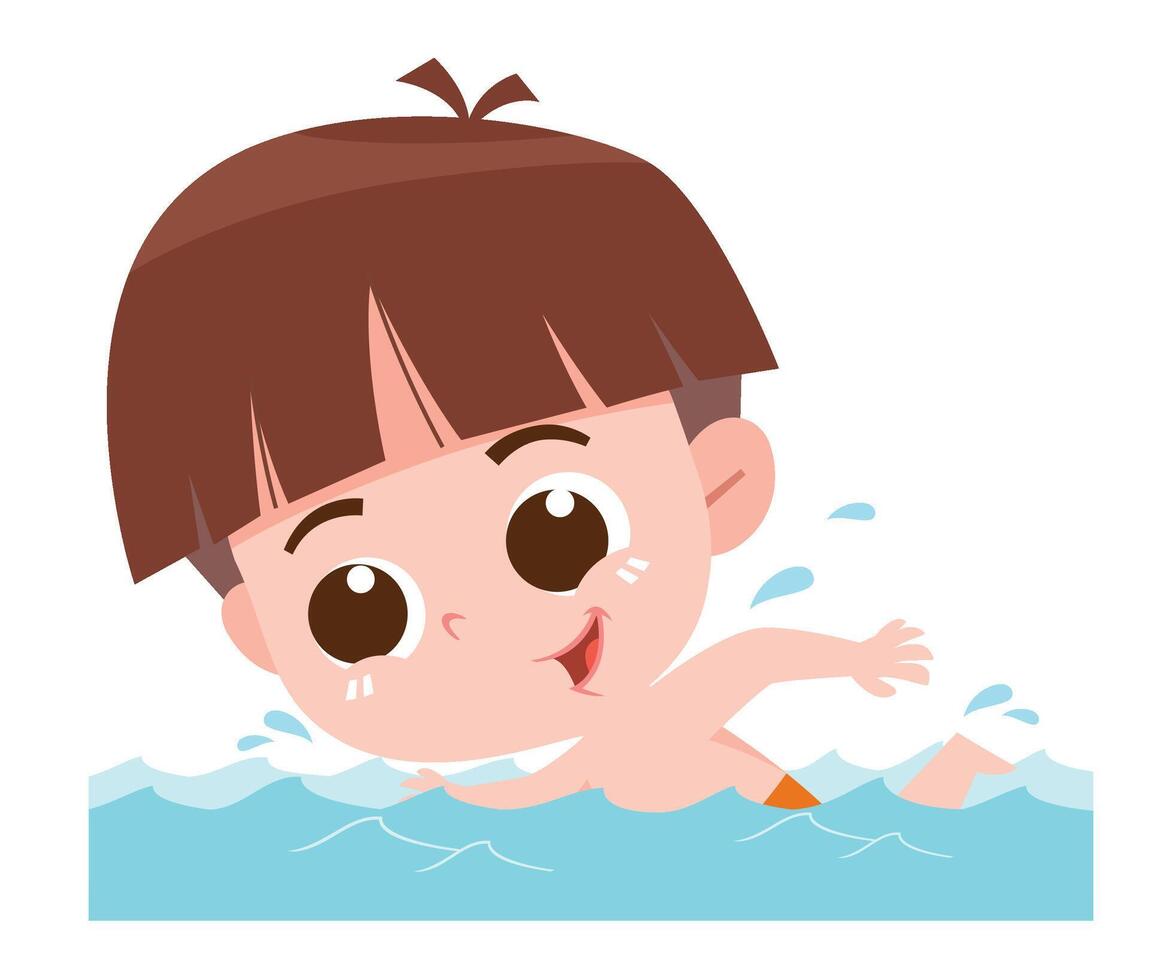 Boy Swimming in Water. Swimming activity. vector