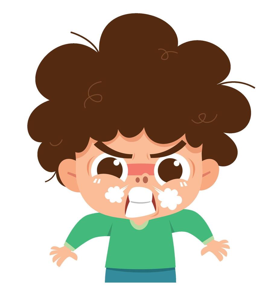 Angry Boy with Curly Hair. Angry expression. vector