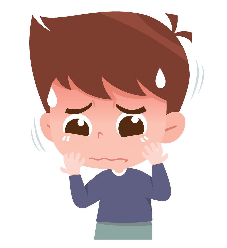 Worried Boy with Tears in Eyes. Worried expression. vector