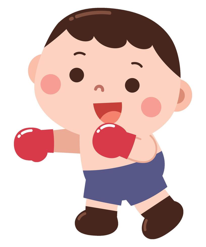 A cheerful cartoon illustration of a young boy dressed as a boxer. vector