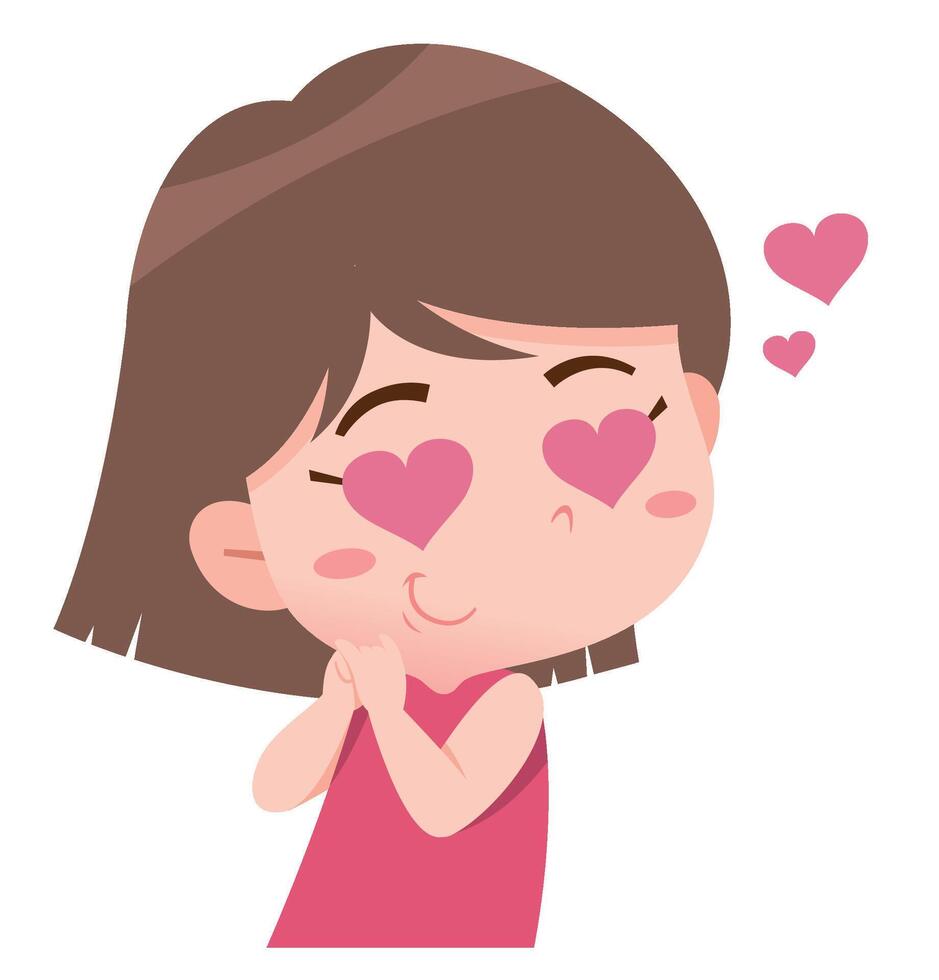 Girl Blowing a Kiss with Heart Icons. Loving expression. vector