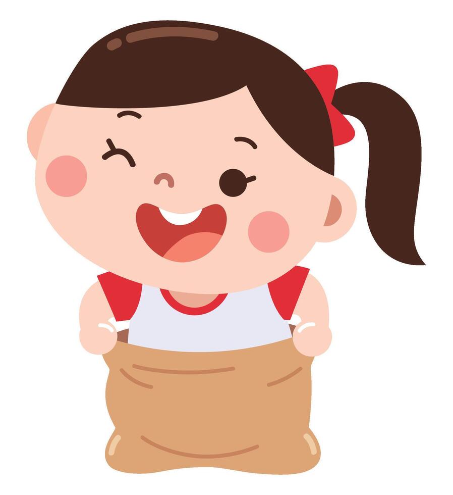 Girl Enjoying a Sack Race. vector