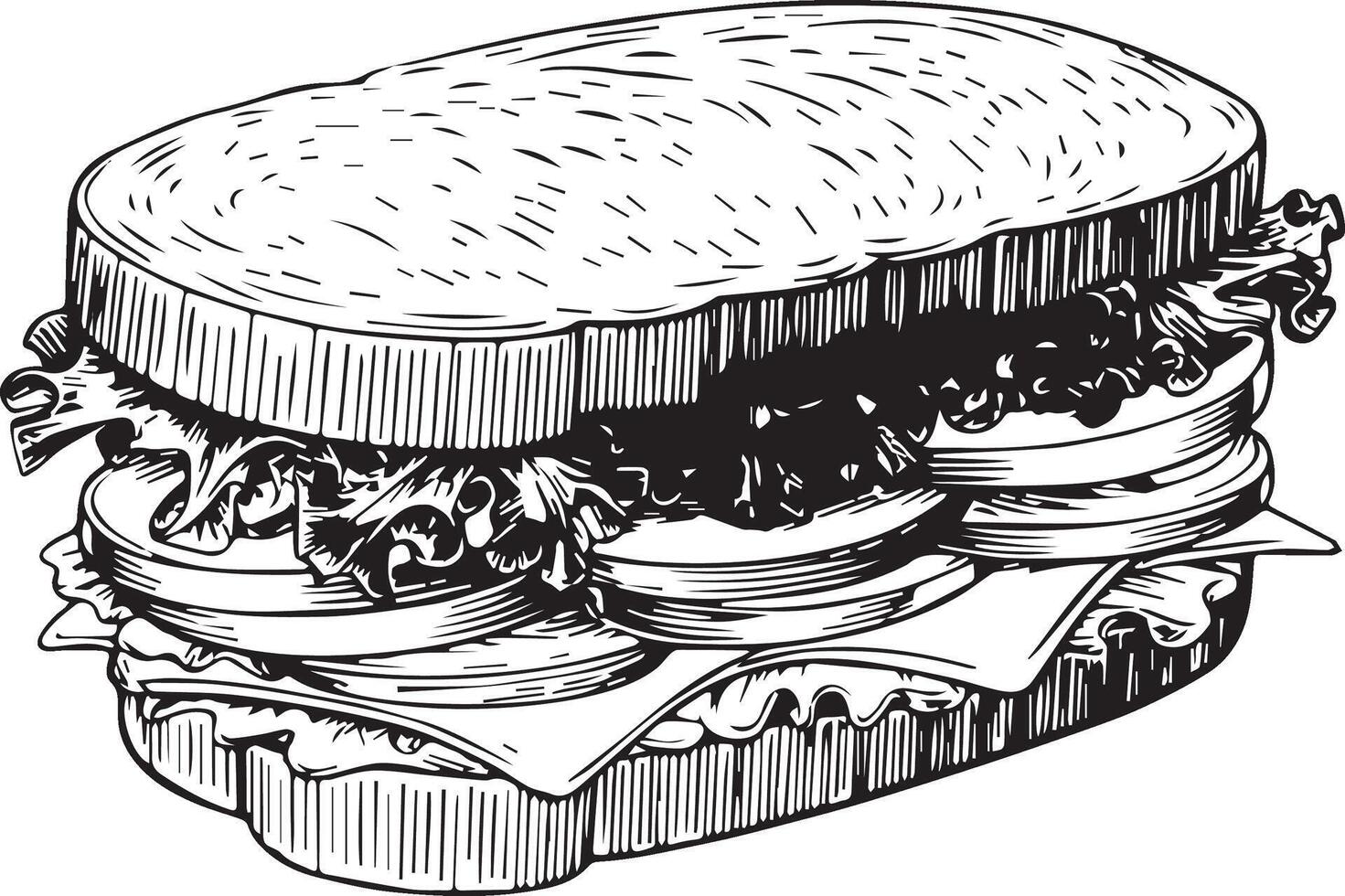 a drawing of a sandwich with lettuce and cheese vector